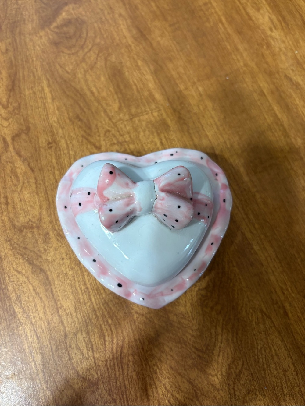 Y2K Ceramic Heart Shaped Trinket Box with Pink Bow